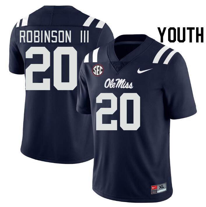 Youth #20 Anthony Robinson III Ole Miss Rebels College Football Jerseys Stitched-Navy